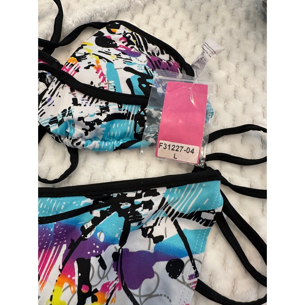 Choice by Bettina Waves Abstract Graffiti Print Triangle Bikini Set Small NEW - Picture 4 of 5